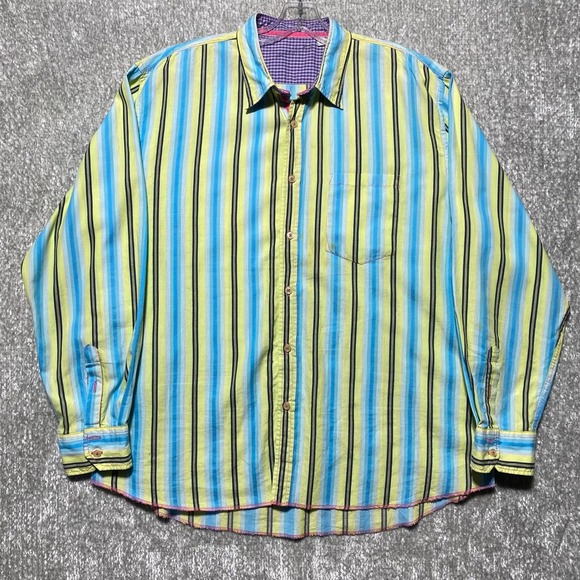 Striped Button Down Shirt Long‎ Sleeve Colorful Casual Menswear - Picture 1 of 7